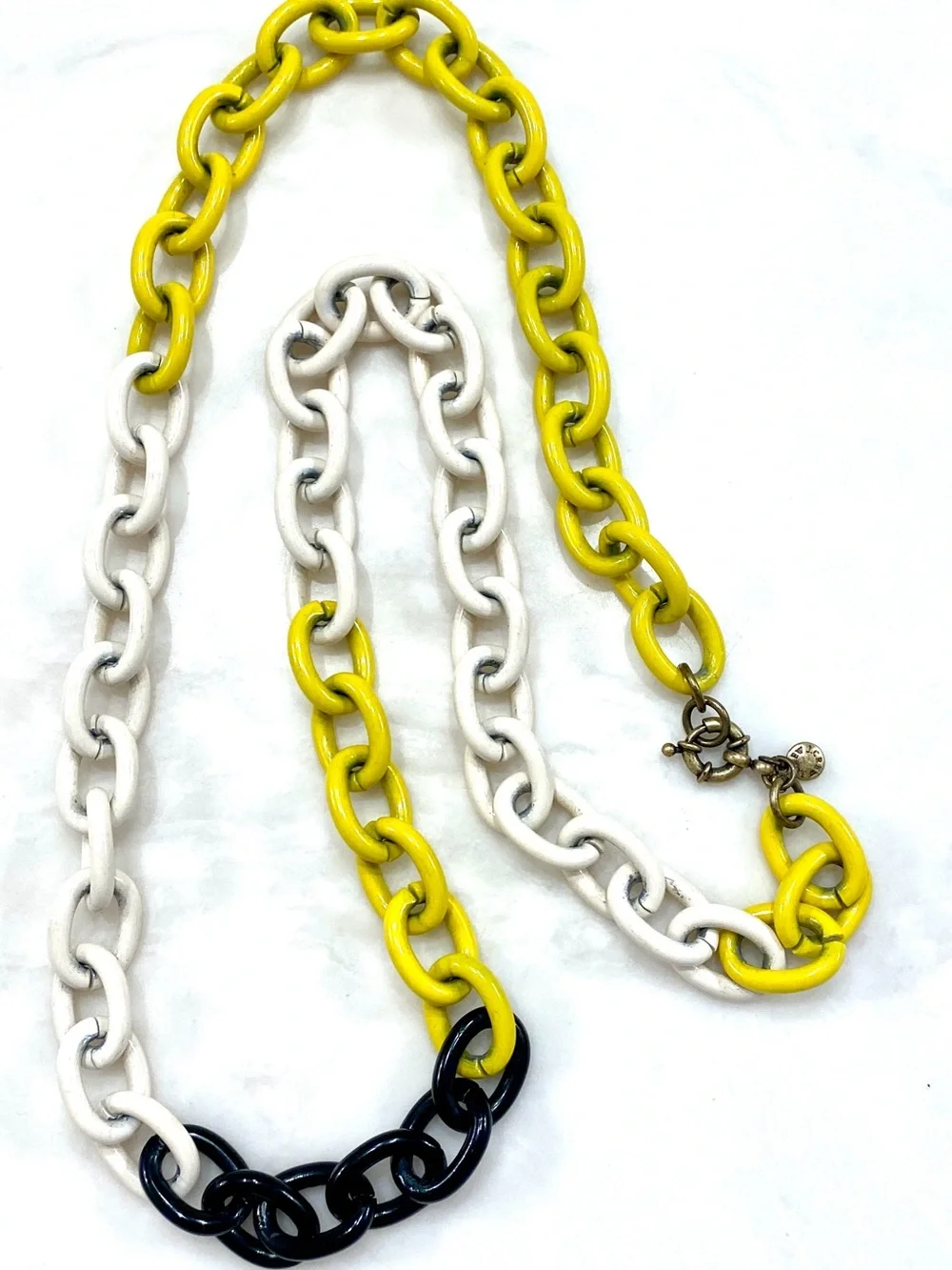 J. Crew Vintage Yellow and White Enamel Link Necklace